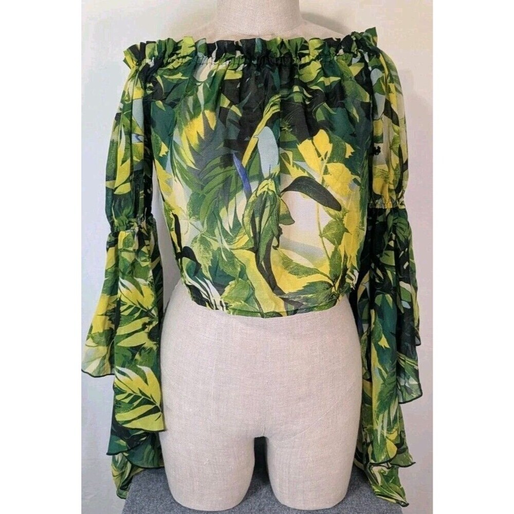 Live 4 Truth Green Tropical Off-The-Shoulder Crop Top Size Large